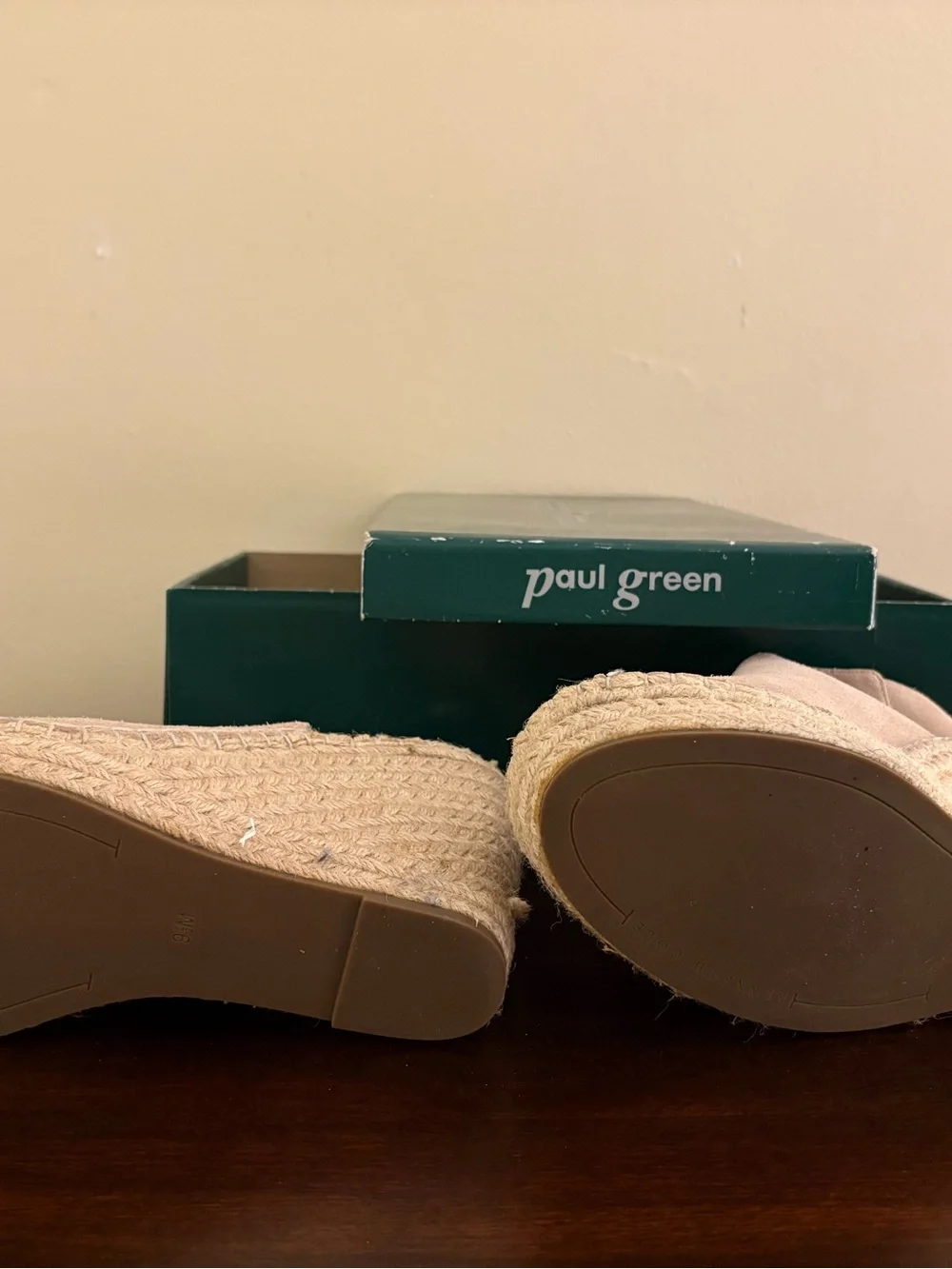 Paul Green Taupe Suede Espadrille Wedge Sandals